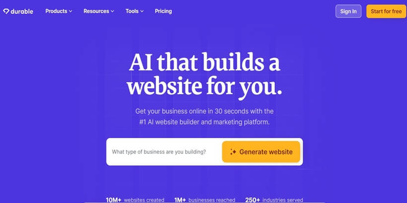 Durable.co-best-ai-website-builders-build-stunning-websites-with-ease